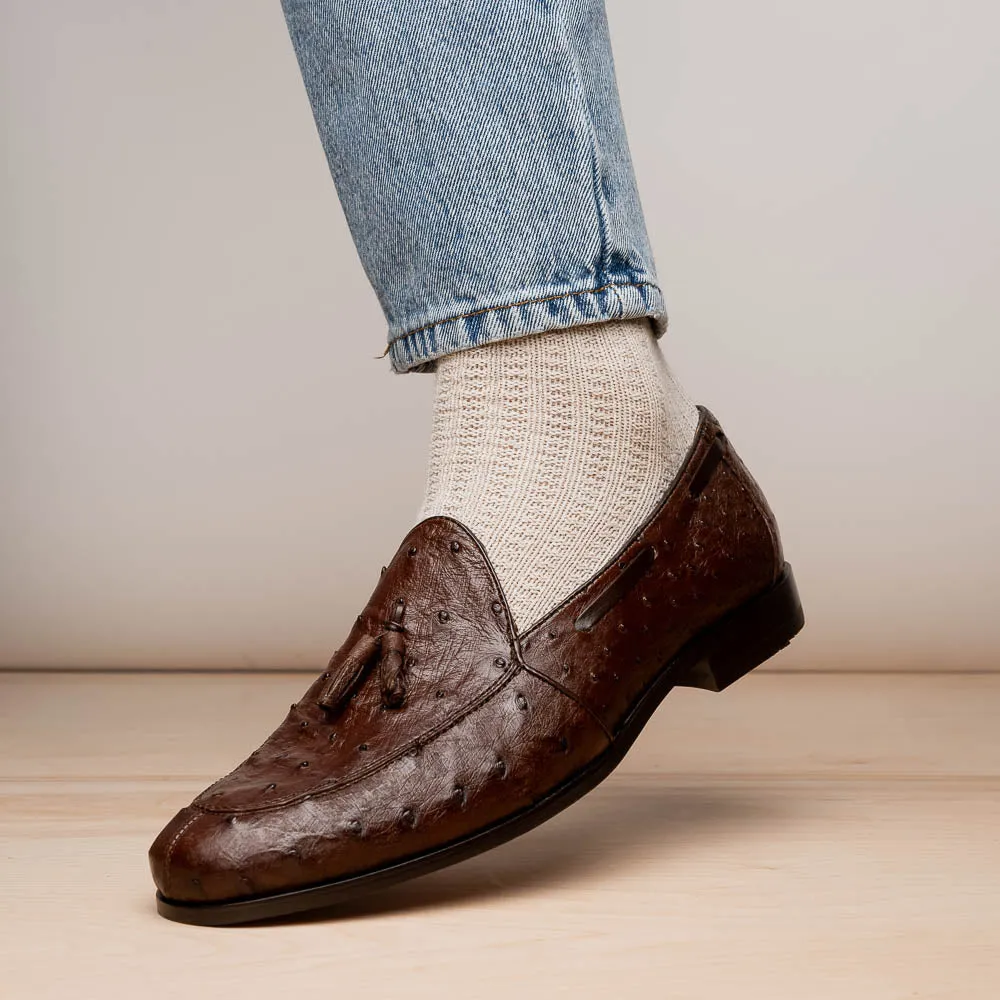 Marco Di Milano Aubiere in Brown Ostrich Tassel Loafers