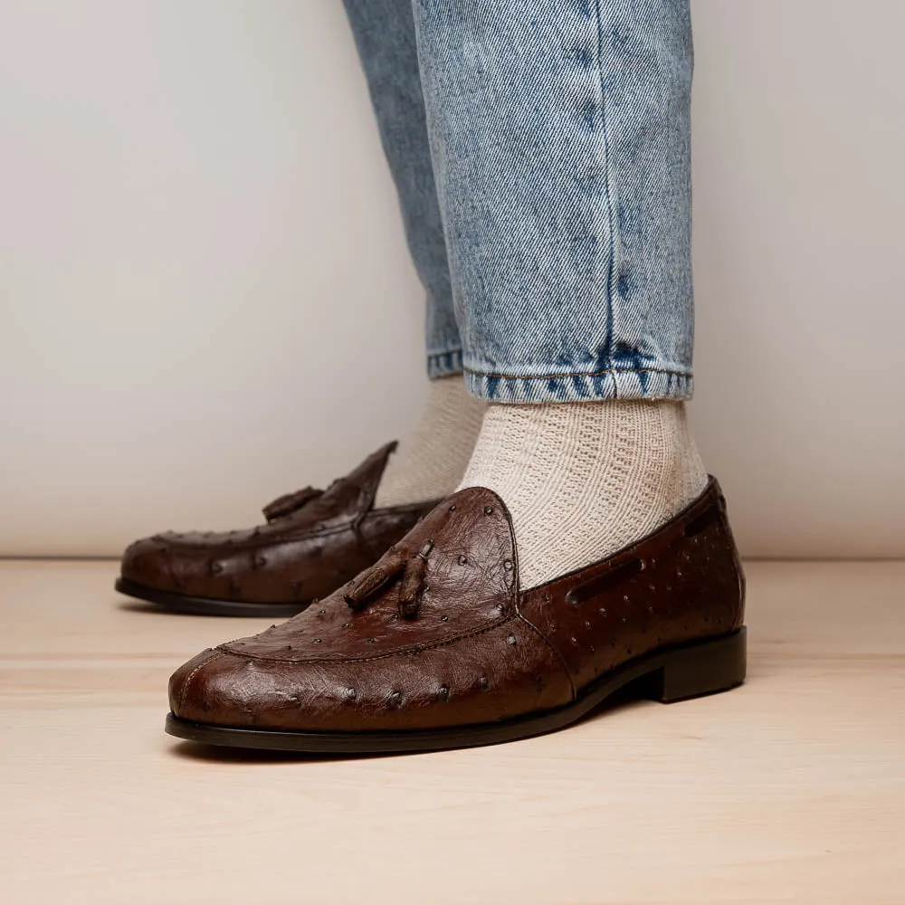 Marco Di Milano Aubiere in Brown Ostrich Tassel Loafers