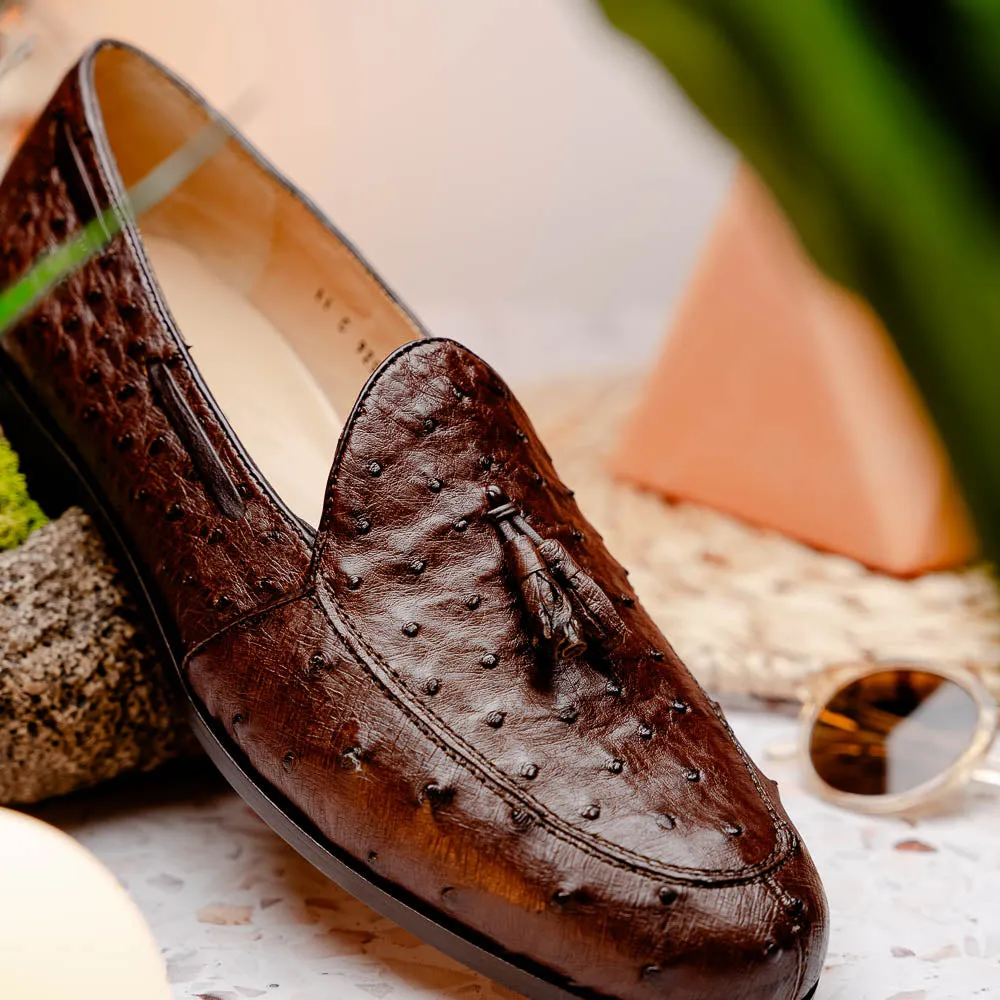 Marco Di Milano Aubiere in Brown Ostrich Tassel Loafers