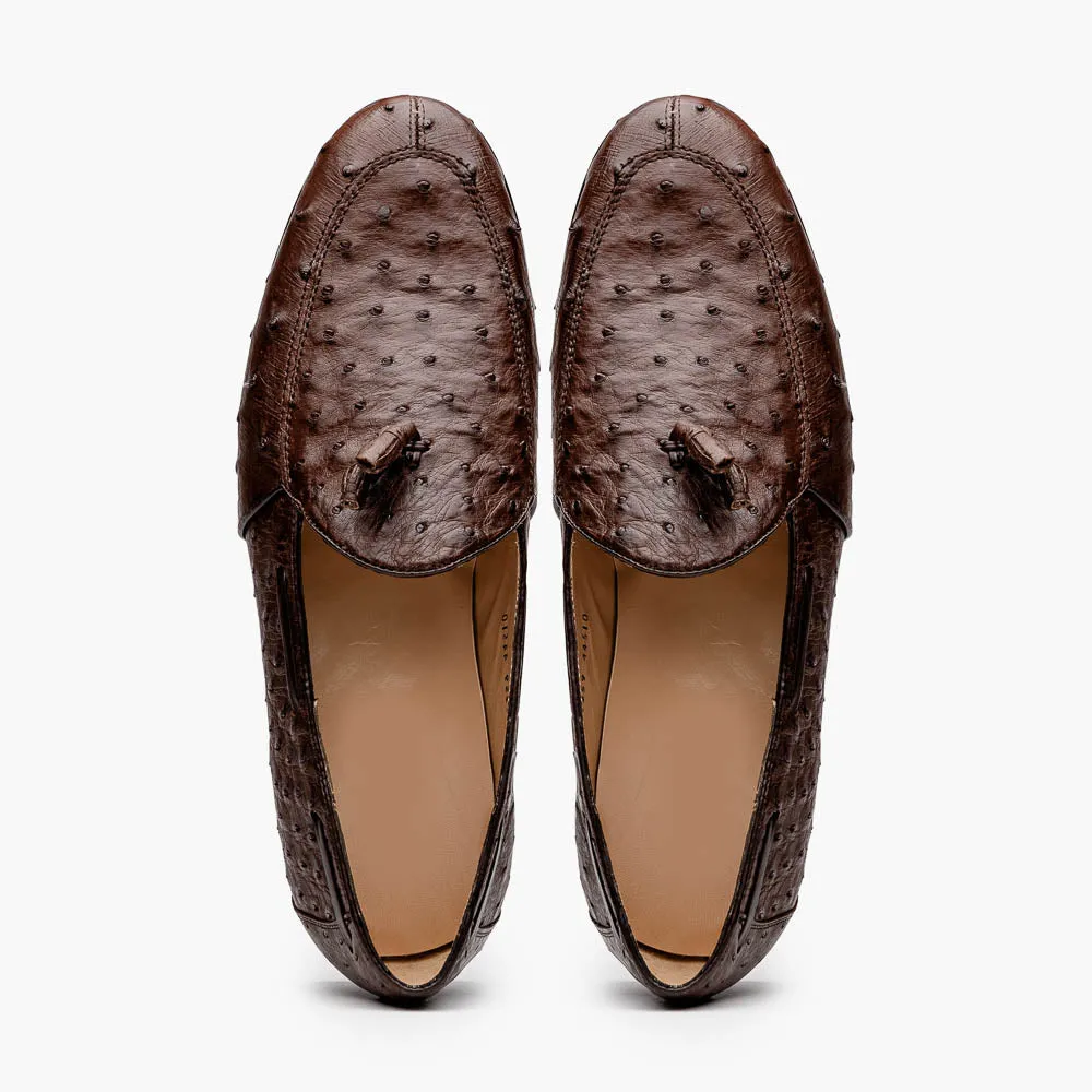 Marco Di Milano Aubiere in Brown Ostrich Tassel Loafers