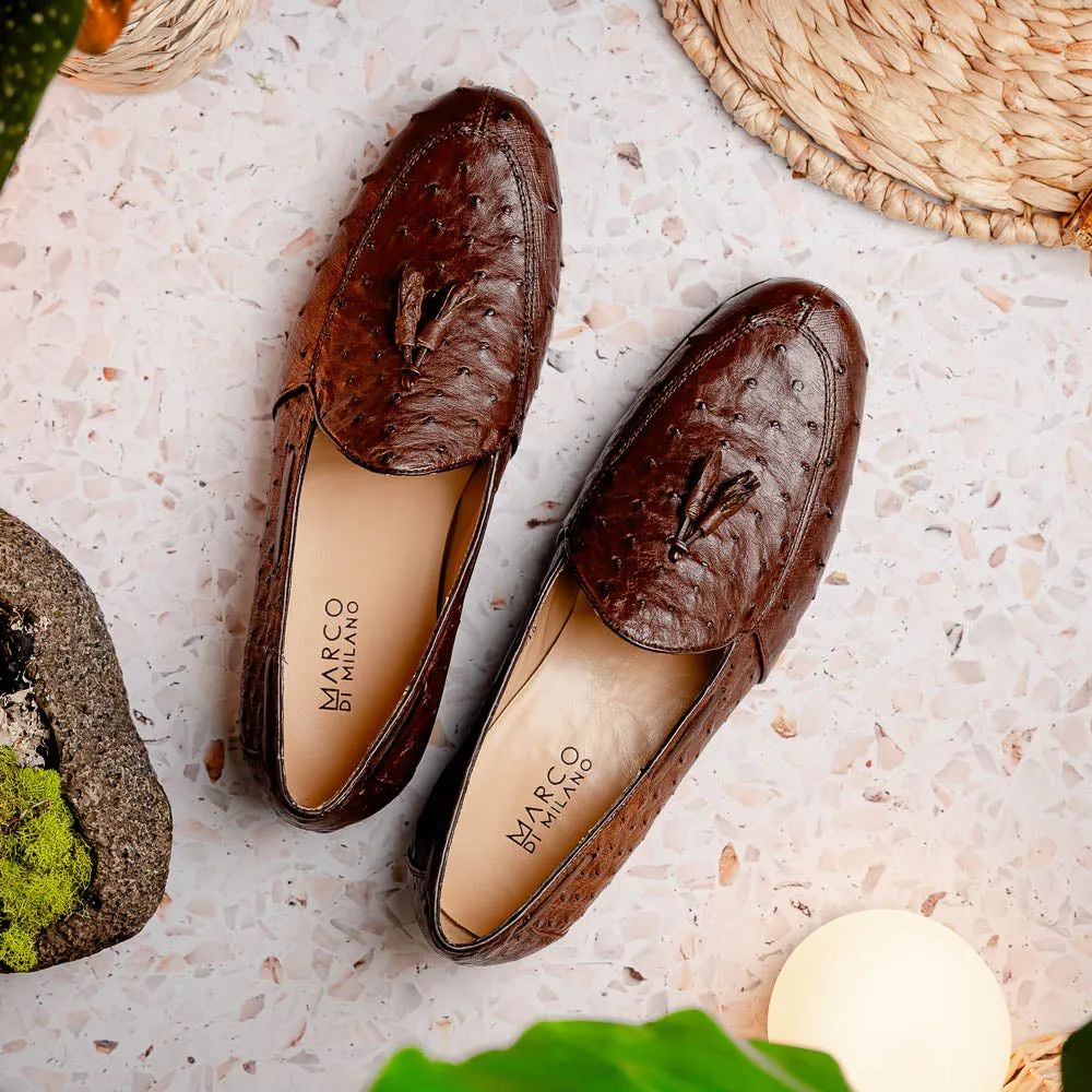 Marco Di Milano Aubiere in Brown Ostrich Tassel Loafers