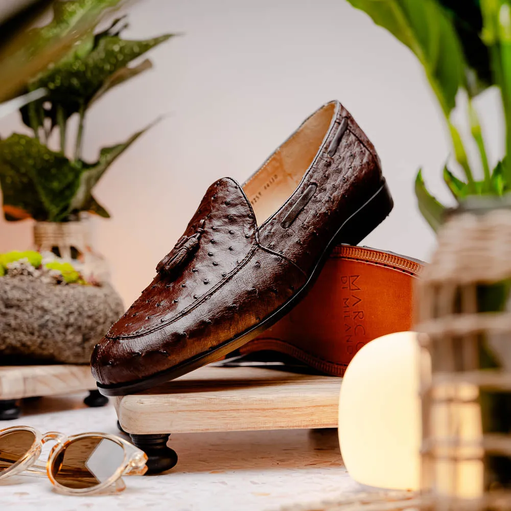 Marco Di Milano Aubiere in Brown Ostrich Tassel Loafers