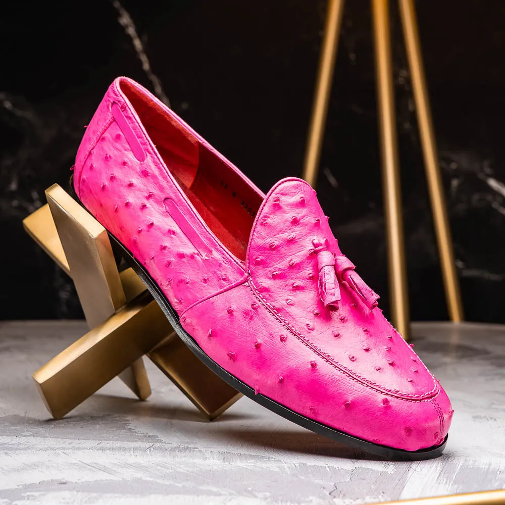 Marco Di Milano Aubiere in Pink Ostrich Tassel Loafers