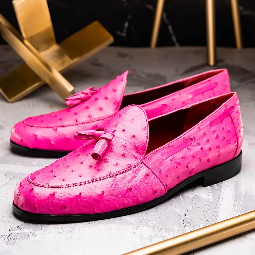 Marco Di Milano Aubiere in Pink Ostrich Tassel Loafers