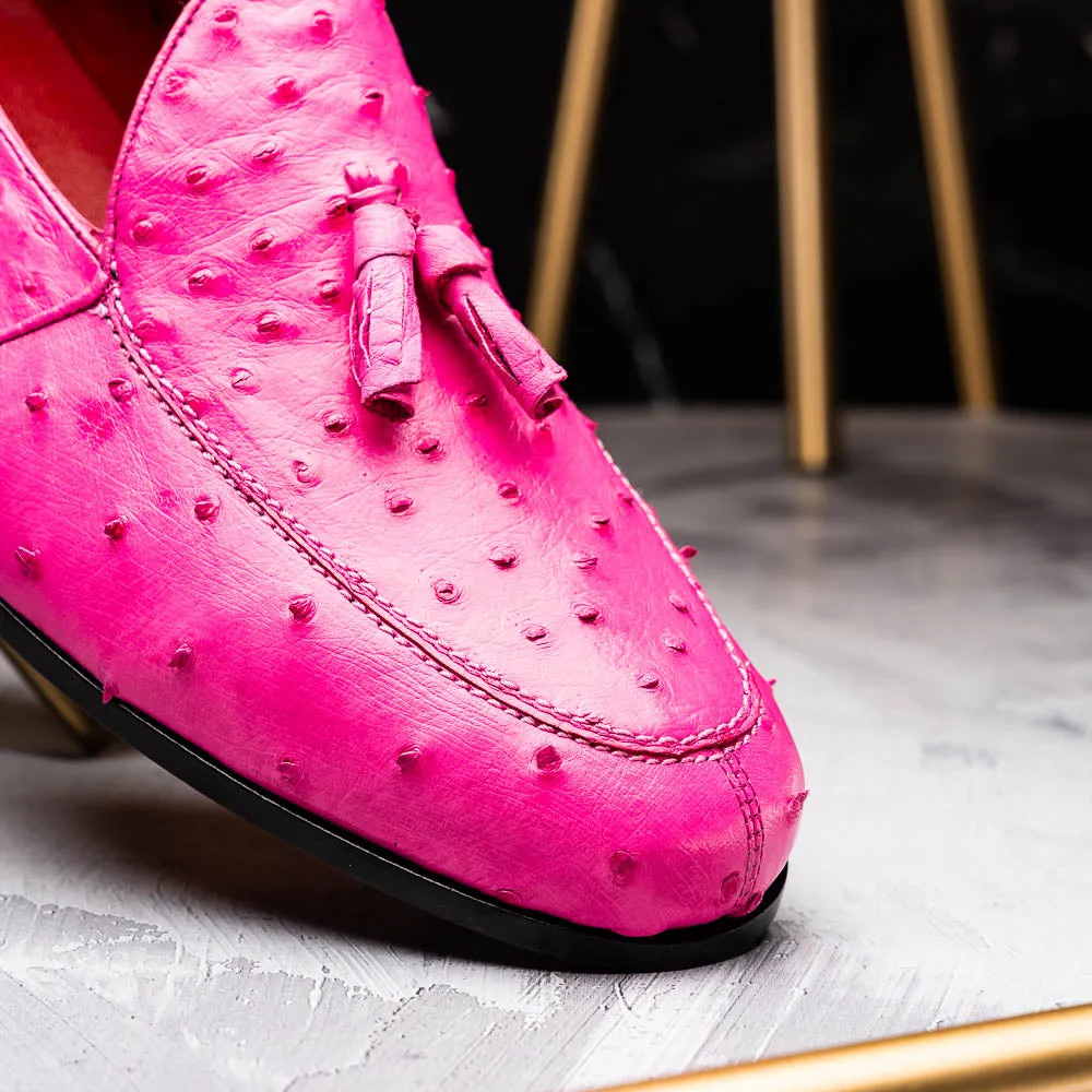 Marco Di Milano Aubiere in Pink Ostrich Tassel Loafers
