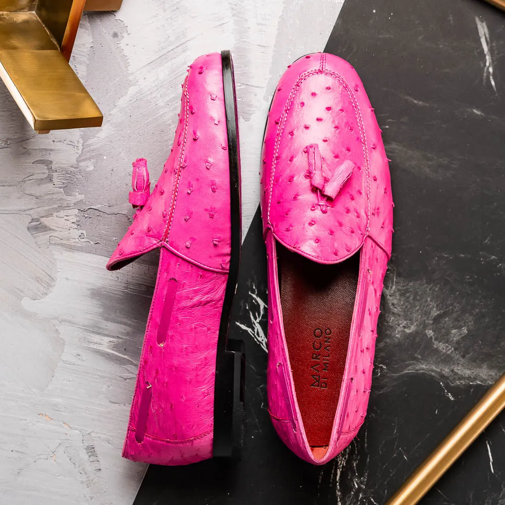 Marco Di Milano Aubiere in Pink Ostrich Tassel Loafers