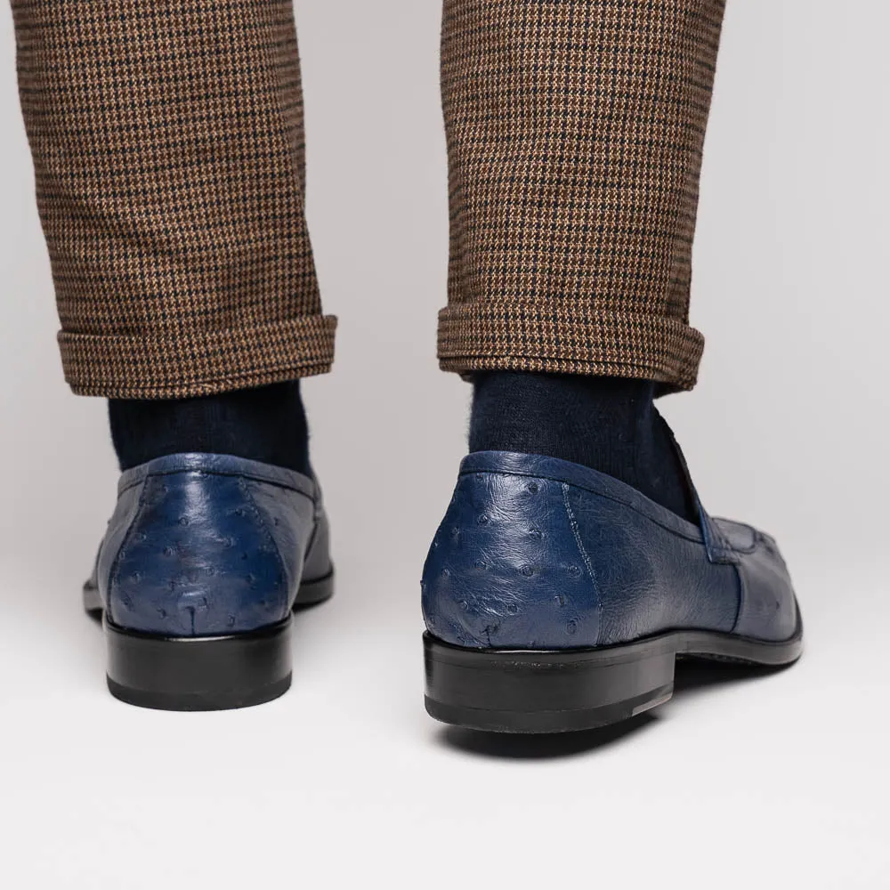 Marco Di Milano Fangio in Denim Blue Ostrich Penny Loafers