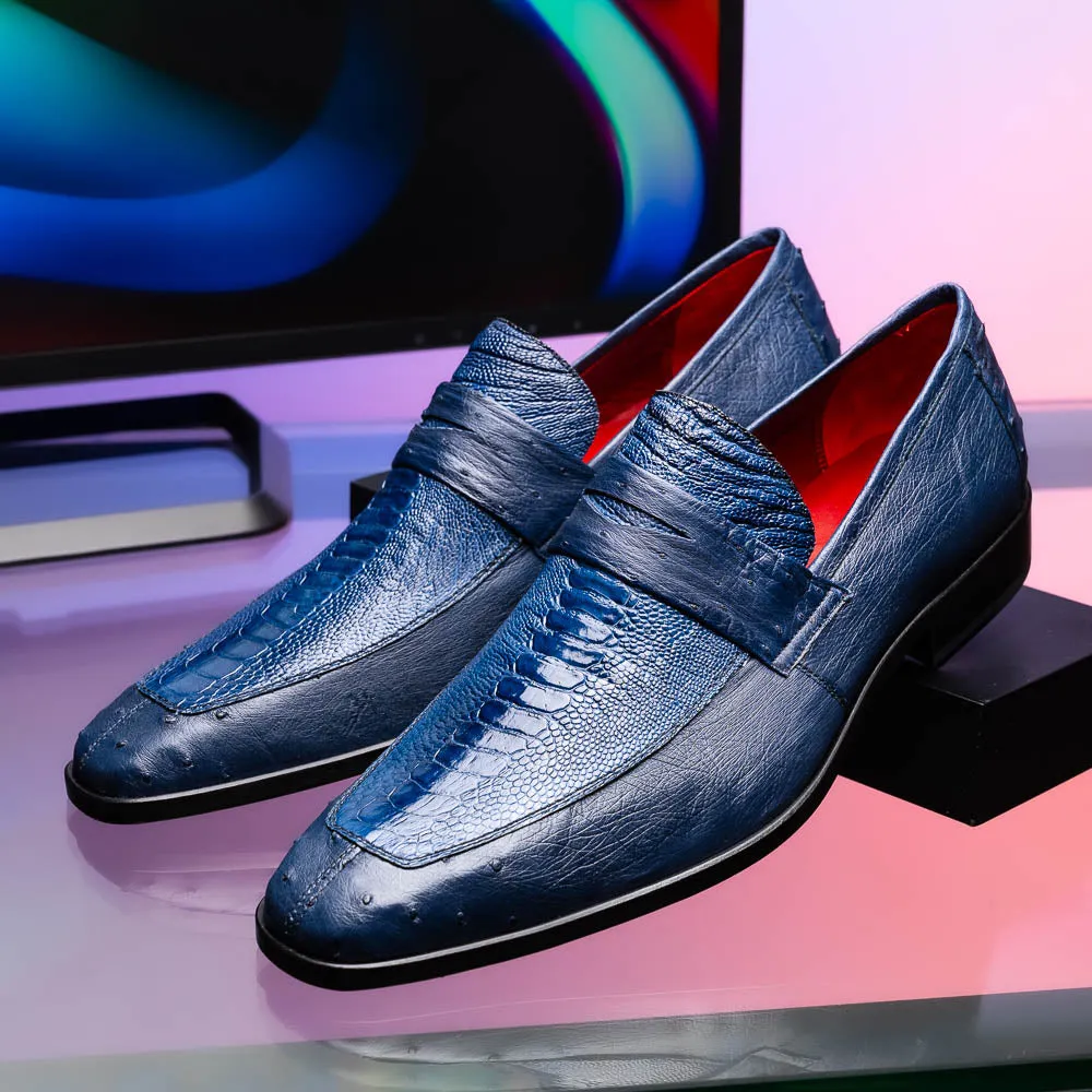 Marco Di Milano Fangio in Denim Blue Ostrich Penny Loafers
