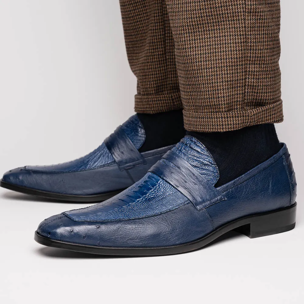 Marco Di Milano Fangio in Denim Blue Ostrich Penny Loafers