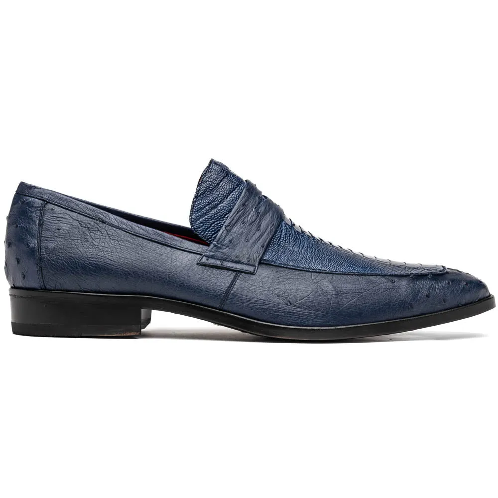 Marco Di Milano Fangio in Denim Blue Ostrich Penny Loafers