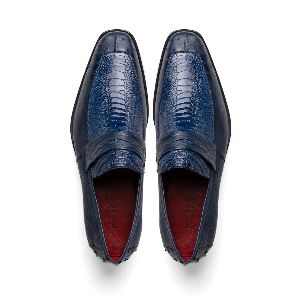 Marco Di Milano Fangio in Denim Blue Ostrich Penny Loafers
