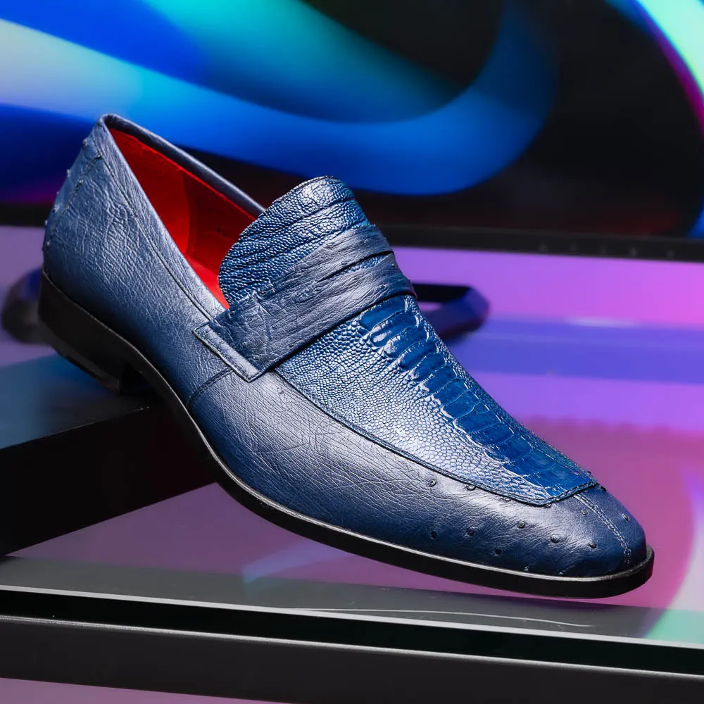 Marco Di Milano Fangio in Denim Blue Ostrich Penny Loafers