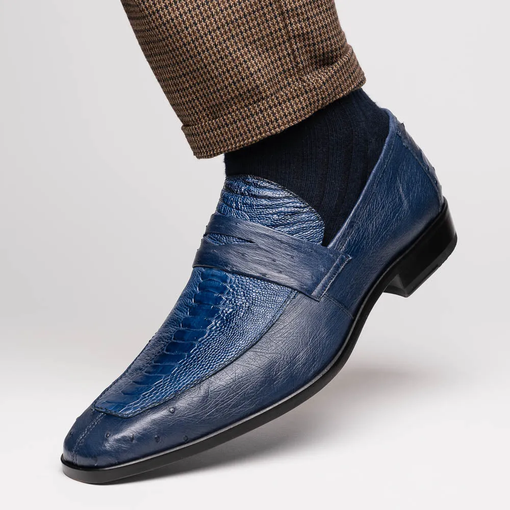 Marco Di Milano Fangio in Denim Blue Ostrich Penny Loafers