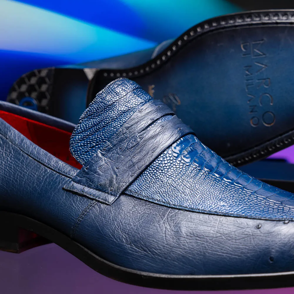Marco Di Milano Fangio in Denim Blue Ostrich Penny Loafers