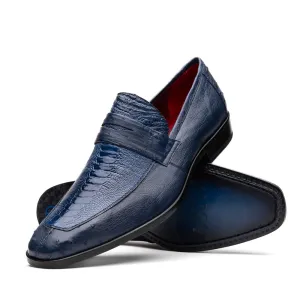 Marco Di Milano Fangio in Denim Blue Ostrich Penny Loafers