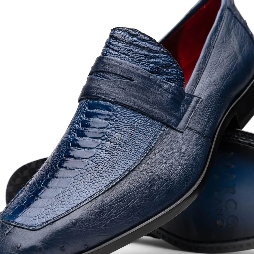 Marco Di Milano Fangio in Denim Blue Ostrich Penny Loafers