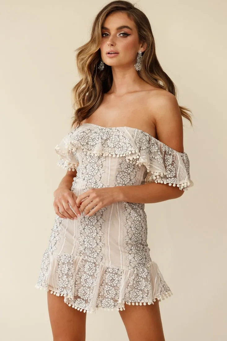 Marmont Off Shoulder Floral Lace Detail Dress Nude