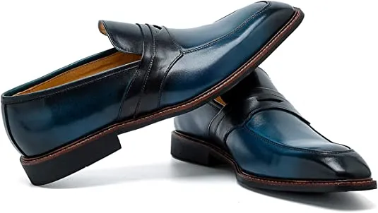 Men‘s Leather Penny Loafers Black Brown Blue