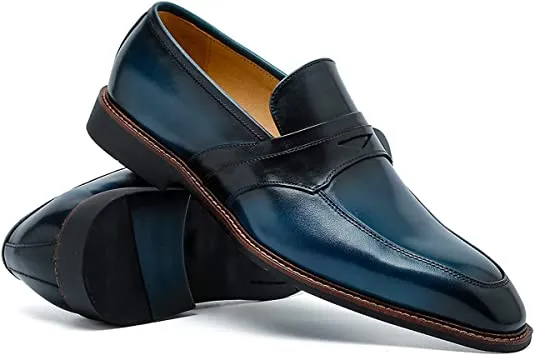 Men‘s Leather Penny Loafers Black Brown Blue