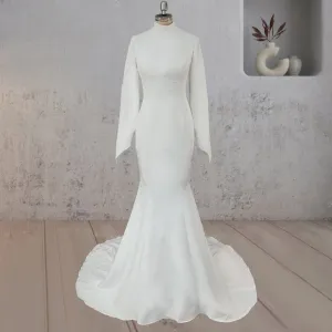 Mermaid White Open Back High Neck Wedding Dress