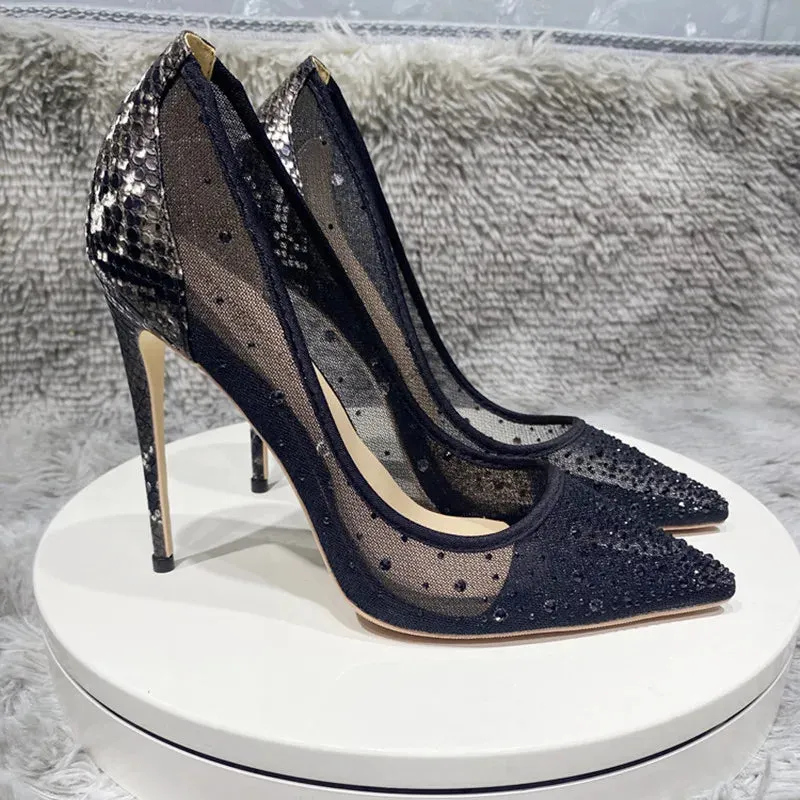 mesh shoesn drill sole single mesh drill high heels shoes