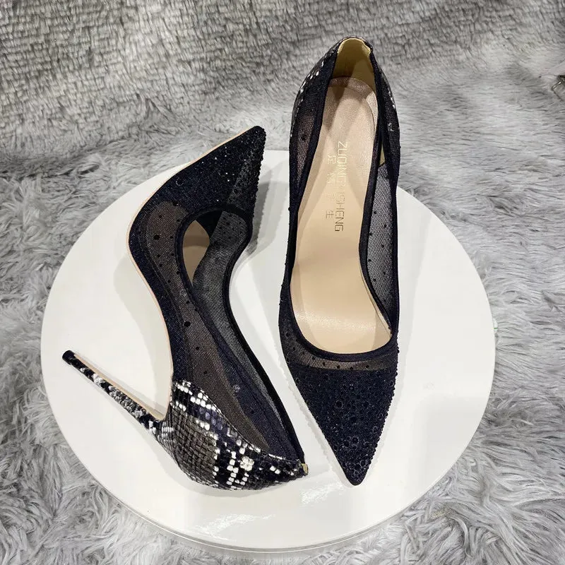 mesh shoesn drill sole single mesh drill high heels shoes