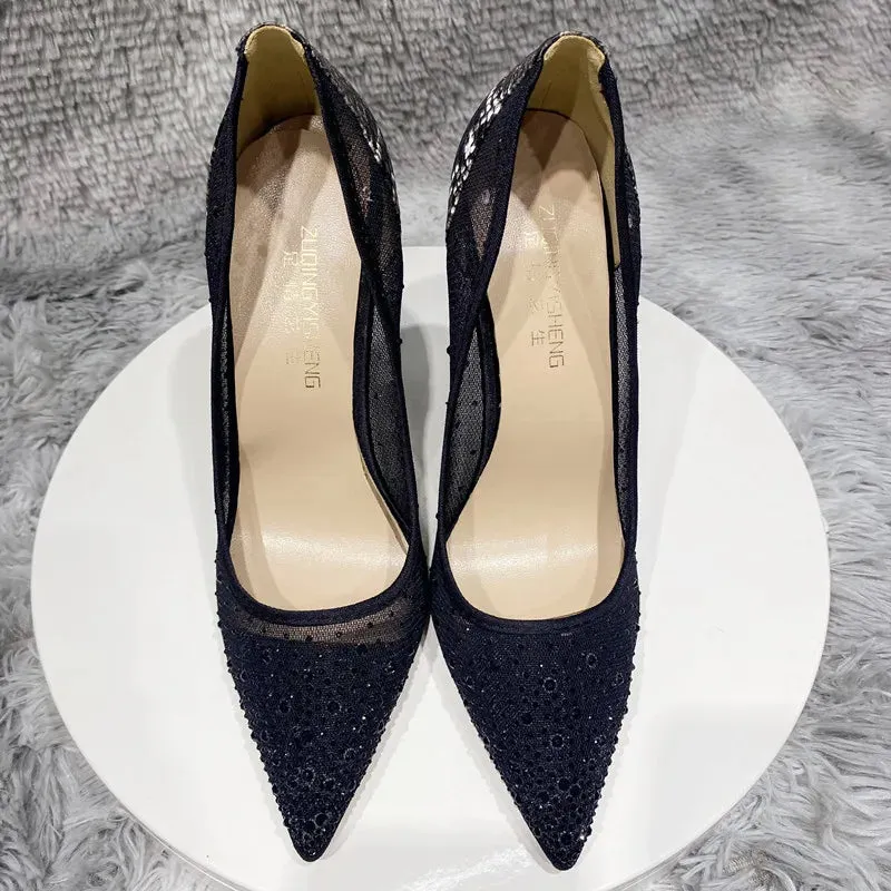 mesh shoesn drill sole single mesh drill high heels shoes