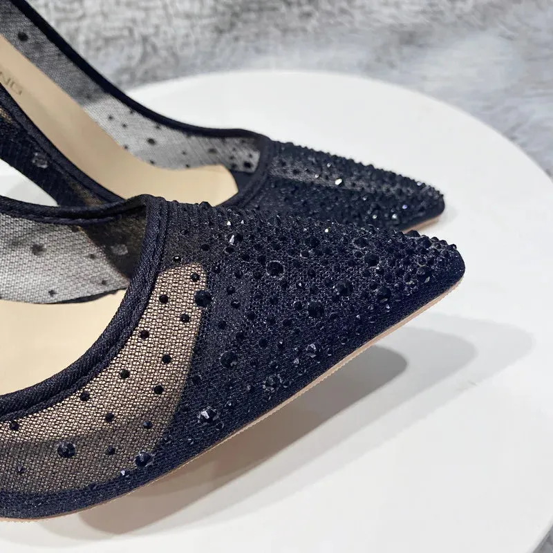 mesh shoesn drill sole single mesh drill high heels shoes