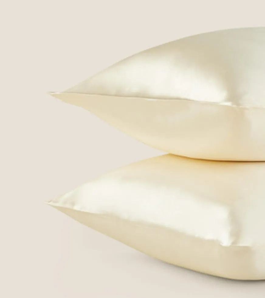 NEW Silky Satin Pillowcases, set of 2! Hypoallergenic, Ivory Beige, Queen
