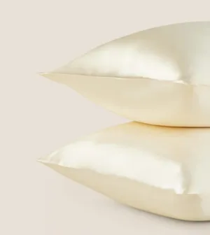 NEW Silky Satin Pillowcases, set of 2! Hypoallergenic, Ivory Beige, Queen