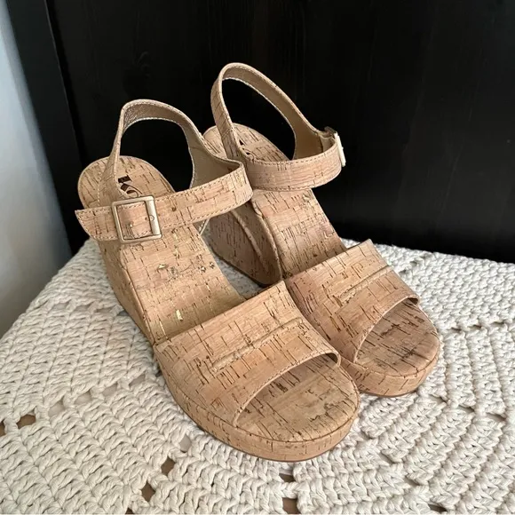 NIB Korks By Kork Ease Bardot II Wedge Heel Sandal Platform Cork Natural size 9