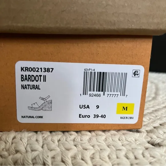 NIB Korks By Kork Ease Bardot II Wedge Heel Sandal Platform Cork Natural size 9
