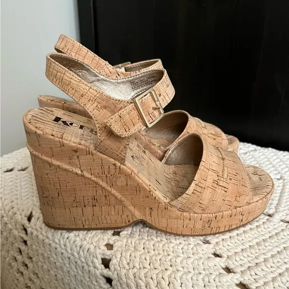 NIB Korks By Kork Ease Bardot II Wedge Heel Sandal Platform Cork Natural size 9