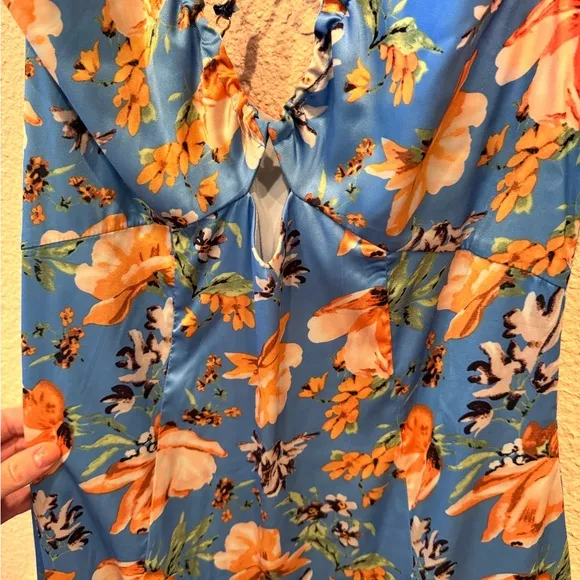 Nookie Revolve Simone Cut Out Dress high low asymmetrical blue floral ruffle