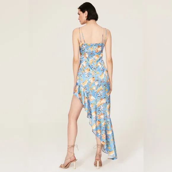 Nookie Revolve Simone Cut Out Dress high low asymmetrical blue floral ruffle