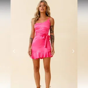 NWT Selfie Leslie DON'T WAIT UP ONE SHOULDER WAIST TIE DRESS HOT PINK