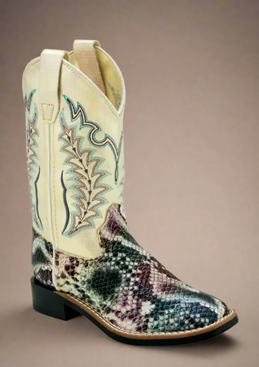 Old West Little Kids Shiny Multicolor Boots-Broad Square Toe