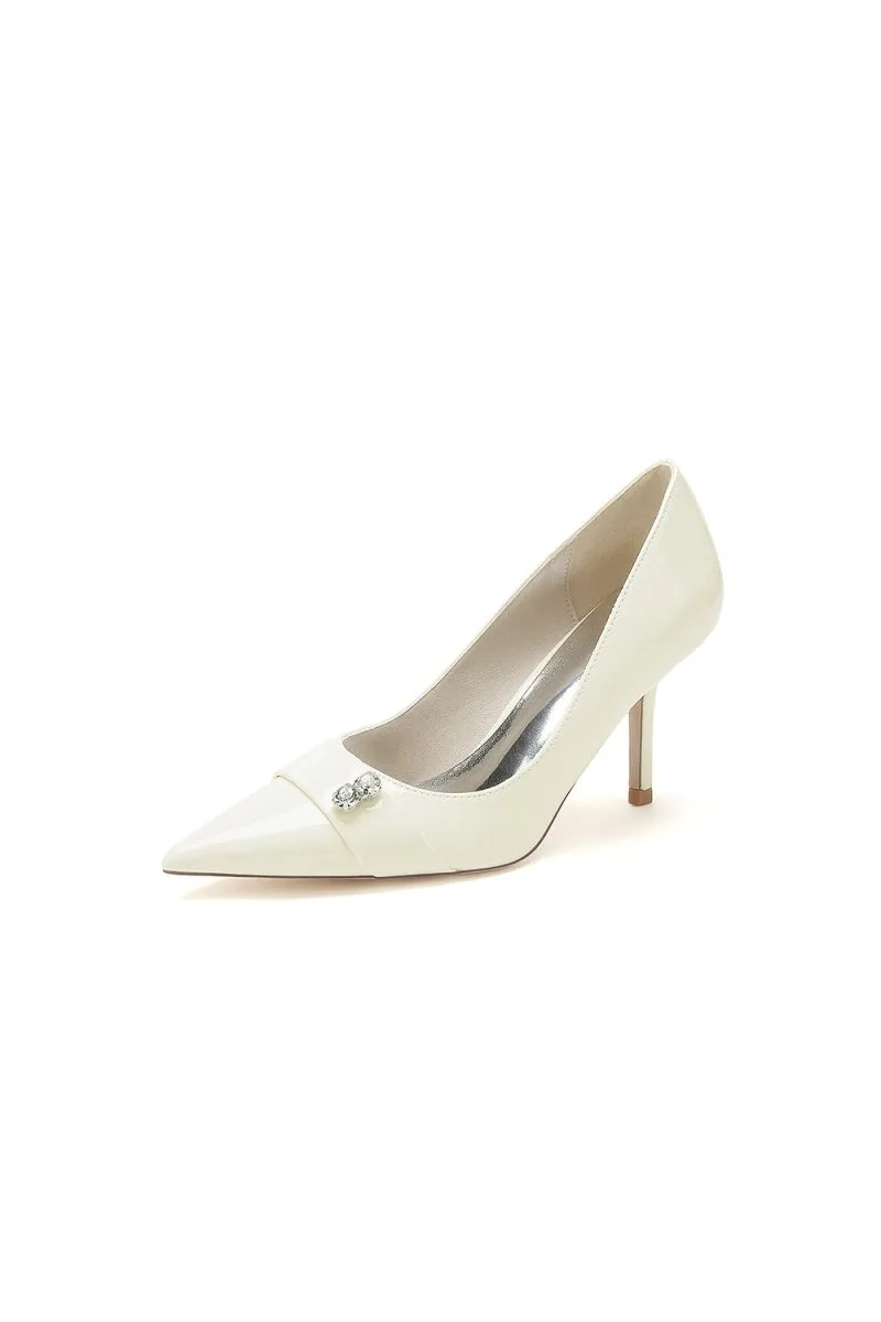 Patent Leather High Heels with Rhinestone