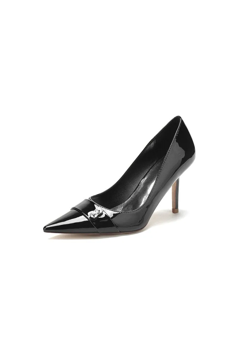 Patent Leather High Heels with Rhinestone