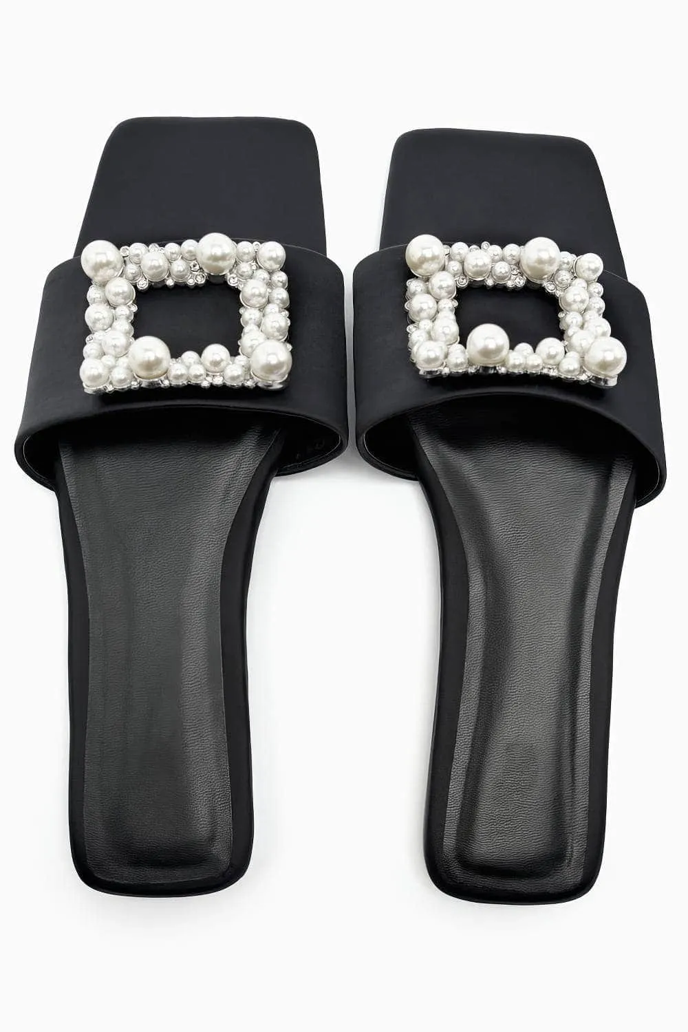 Pearl Rhinestone Decor Slide In Flat Mules