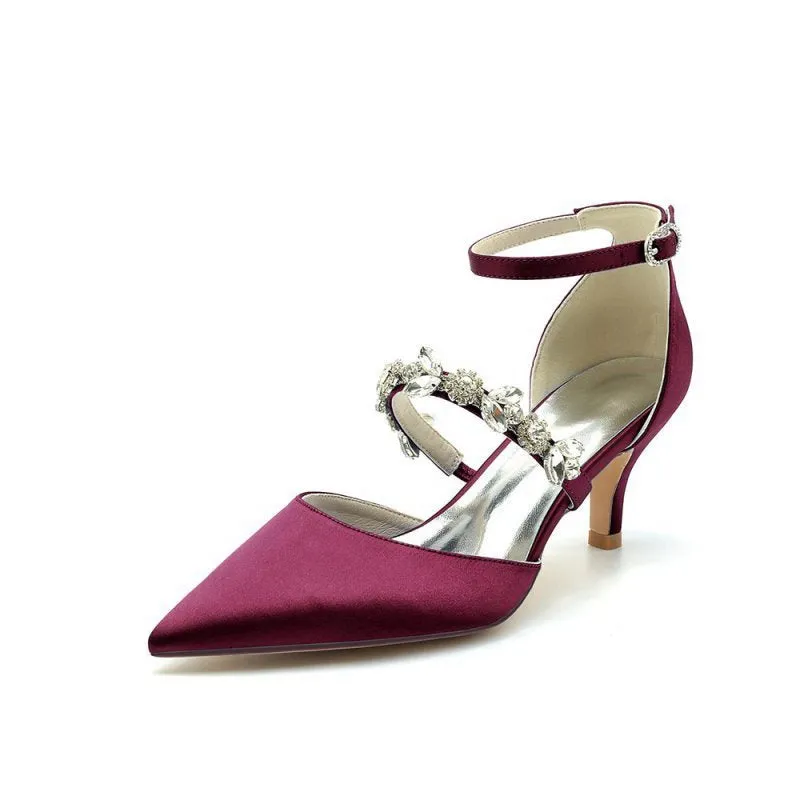 Pointed Toe Rhinestone Ankle Straps High Heels