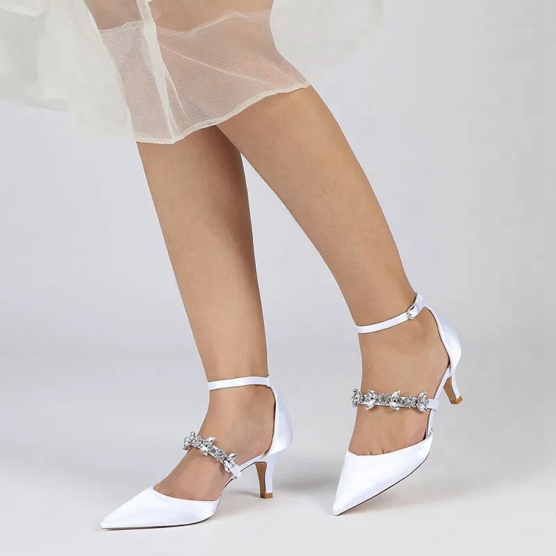 Pointed Toe Rhinestone Ankle Straps High Heels