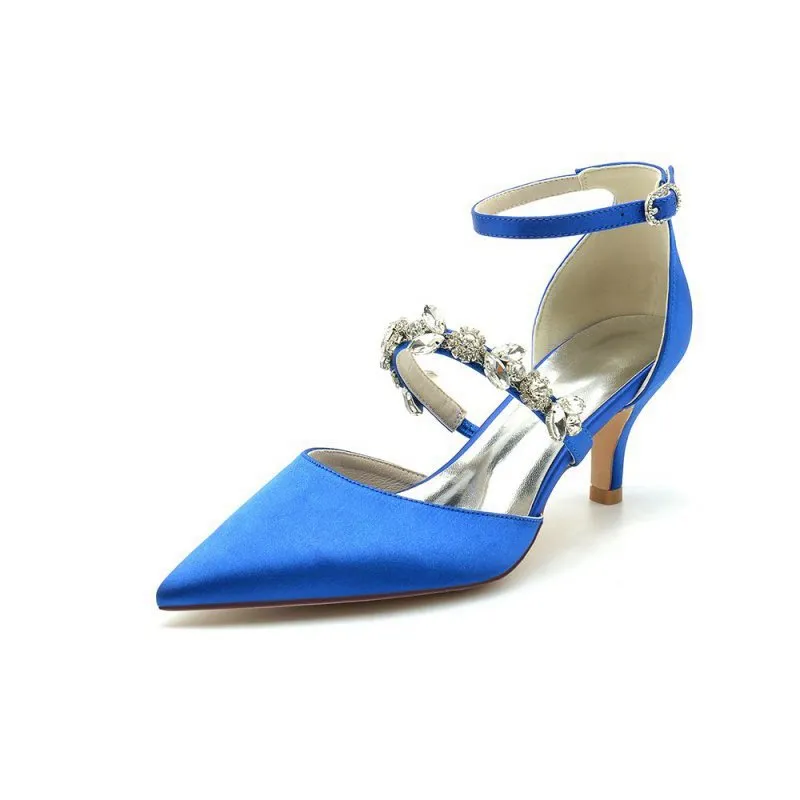 Pointed Toe Rhinestone Ankle Straps High Heels