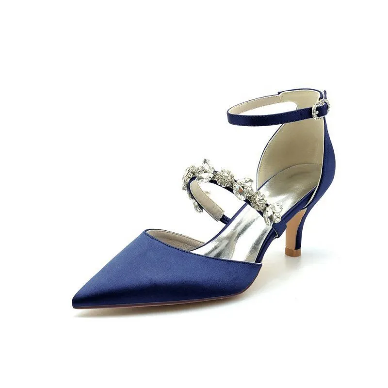 Pointed Toe Rhinestone Ankle Straps High Heels