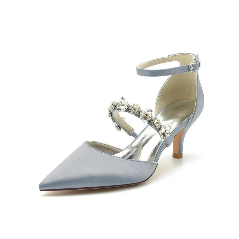 Pointed Toe Rhinestone Ankle Straps High Heels