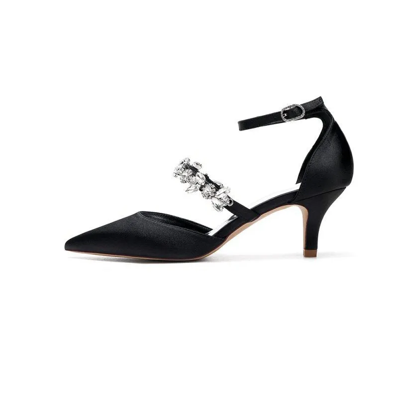 Pointed Toe Rhinestone Ankle Straps High Heels