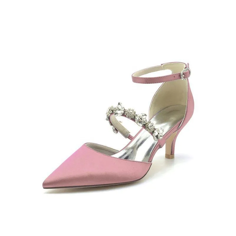 Pointed Toe Rhinestone Ankle Straps High Heels