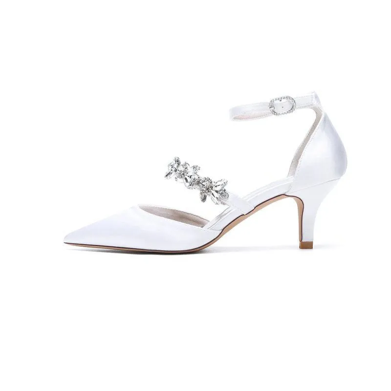 Pointed Toe Rhinestone Ankle Straps High Heels