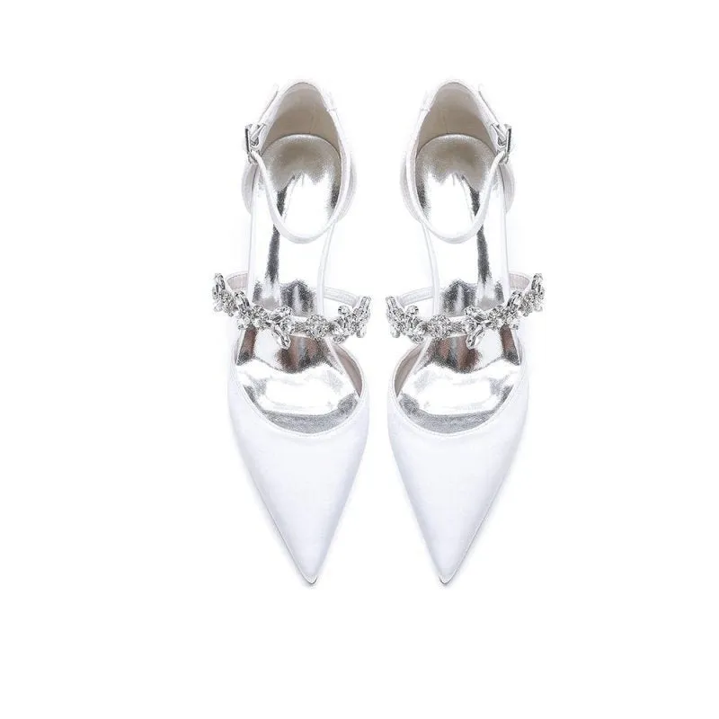 Pointed Toe Rhinestone Ankle Straps High Heels