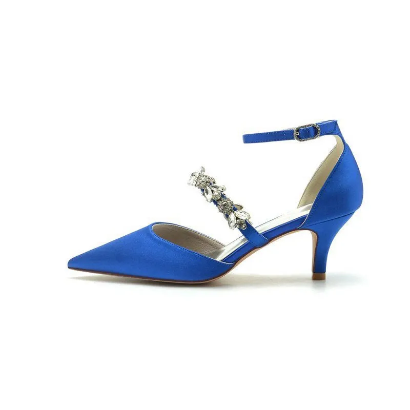 Pointed Toe Rhinestone Ankle Straps High Heels